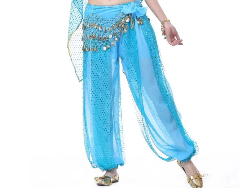 Штаны-шаровары для танца живота, арабские блестящие штаны на Хэллоуин, модные штаны, индийский танцевальный наряд, свободный размер(пояс для монет в комплект не входит
