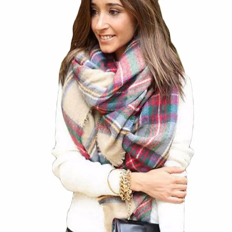 Stylish 2015 Winter 175x75cm Wool Blend Blanket Oversized font b Tartan b font Scarf Women Wrap