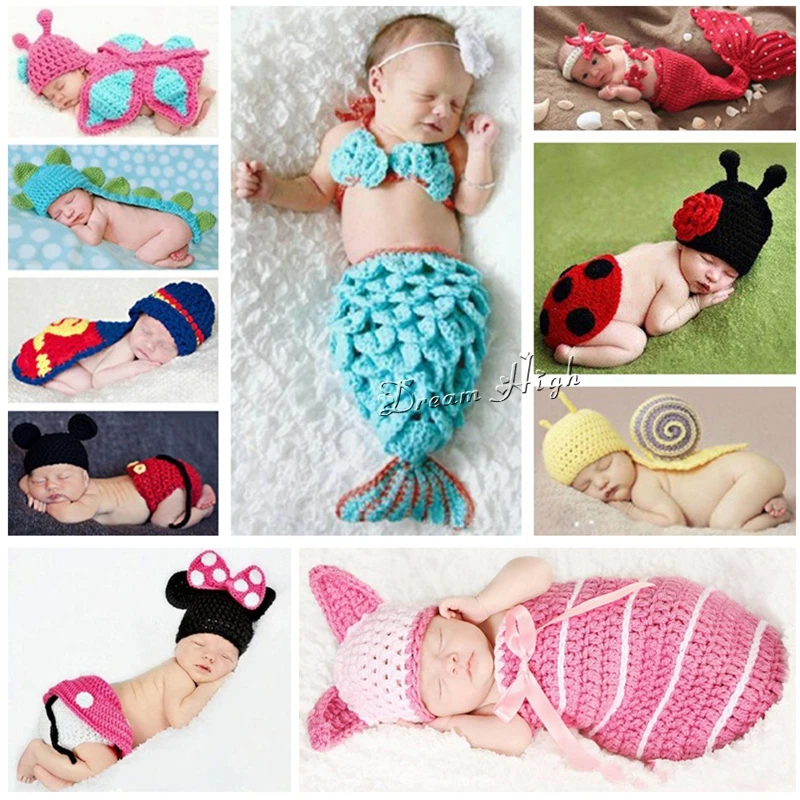 Hot-Animals-Infant-Mermaid-Costume-Newborn-Hat-Butterfly-Kids-Clothes-Set-Snail-Knitted-Photography-Prop-Baby