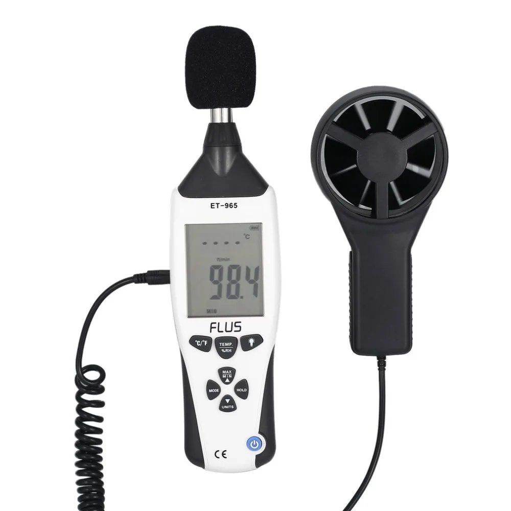 

Wind Speed Sound Level 5 in 1 Environment Meter Thermometer Hygrometer Anemometer Light Meter Air Velocity Humidity Tester