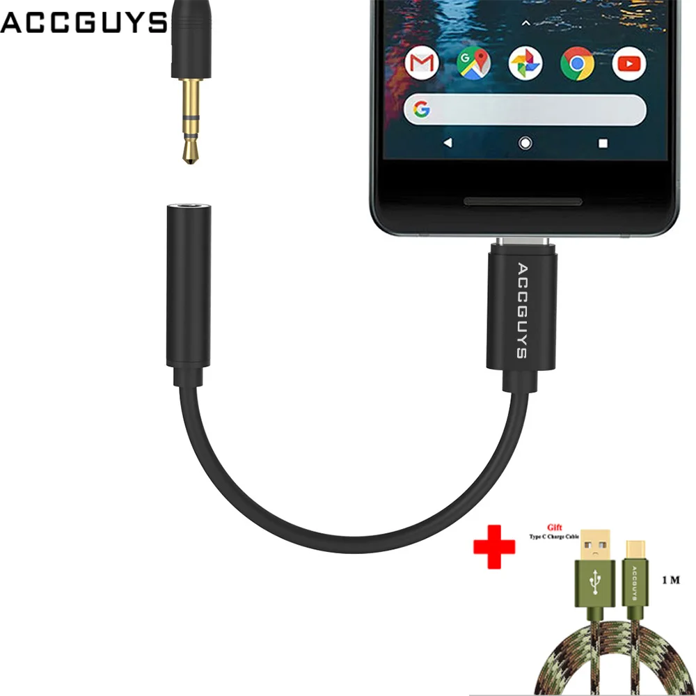 

ACCGUYS Type C To 3.5mm AUX Audio Adapter Call Music Earphone Original Chip Cable for Huawei Google Pixel XL HTC U11 w USB Cable