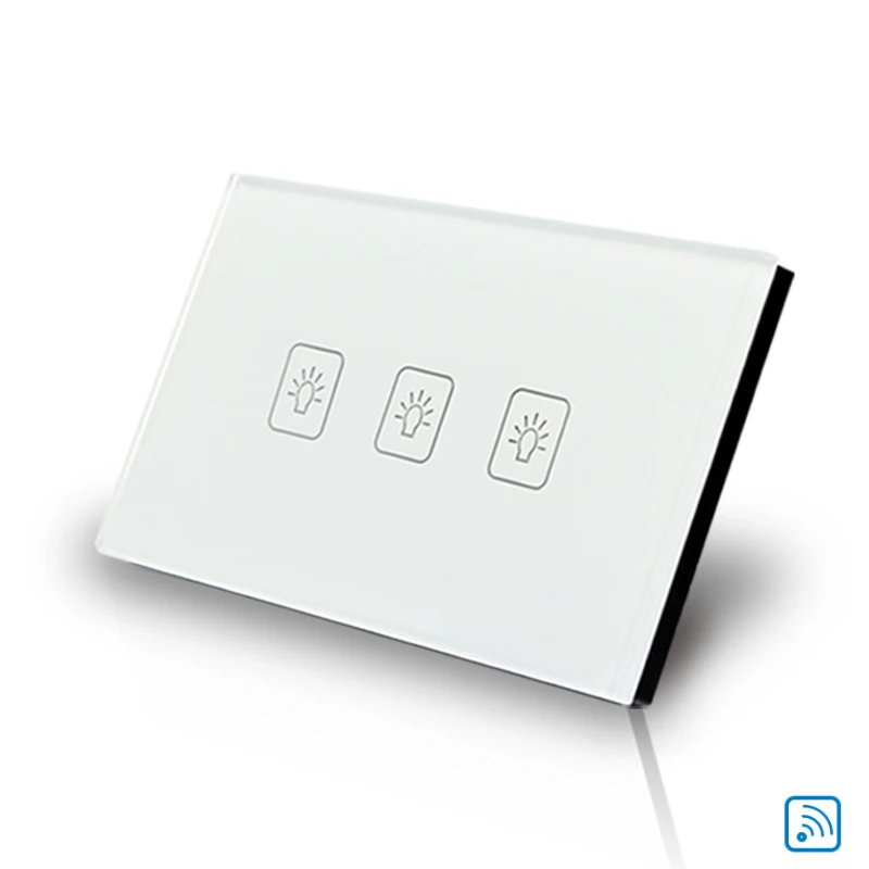 WHITE Кристалл Стекло 3 банды 1 способ Панель Remote Touch Управление дом настенный выключатель света нам Тип 433.92 мГц - Цвет: WHITE
