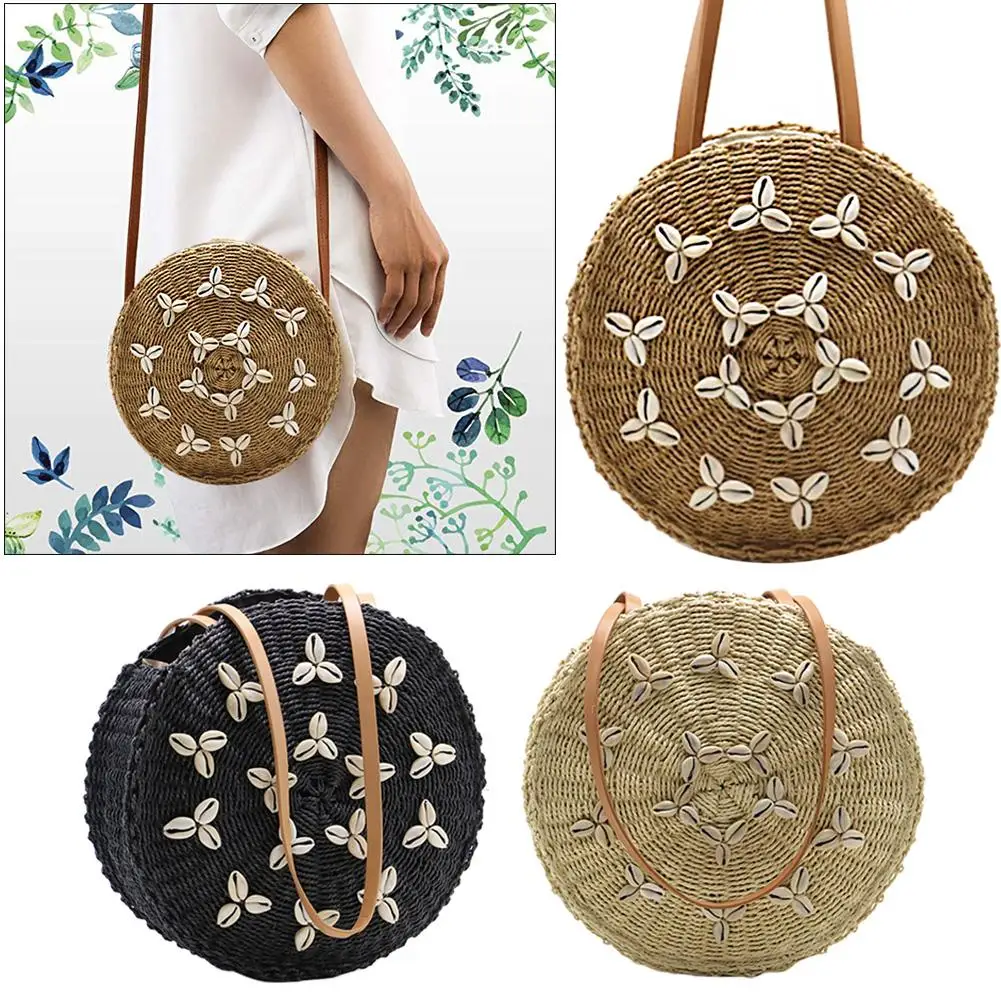 المرأة قذيفة القش حقيبة من القماش الكتف جولة الشاطئ Crossbody حقيبة مناسبة ل عطلة السفر