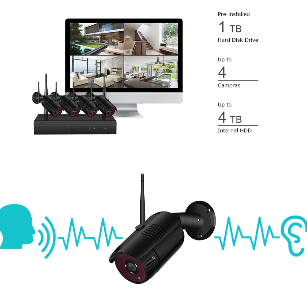 Беспроводная 4CH/8CH CCTV система Wifi NVR комплект ip камера запись наружная внутренняя