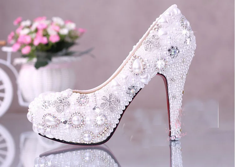 10cm Super High Heel White Wedding Dress Shoes Luxurious Elegant