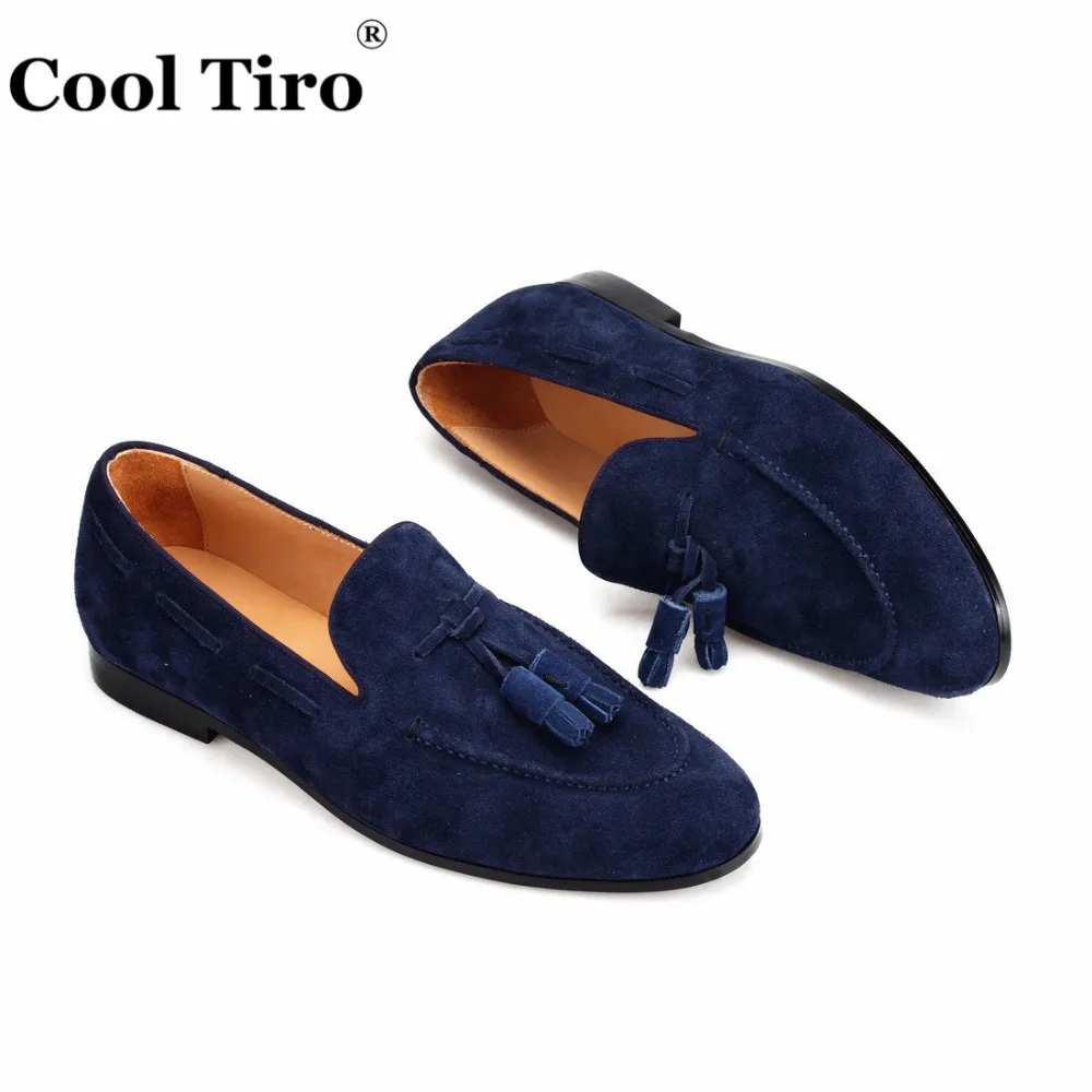 Cool Tiro/синие замшевые мокасины в бельгийском стиле; мужские мокасины; тапочки с кисточками; Повседневная обувь; свадебные модельные туфли из натуральной кожи на плоской подошве