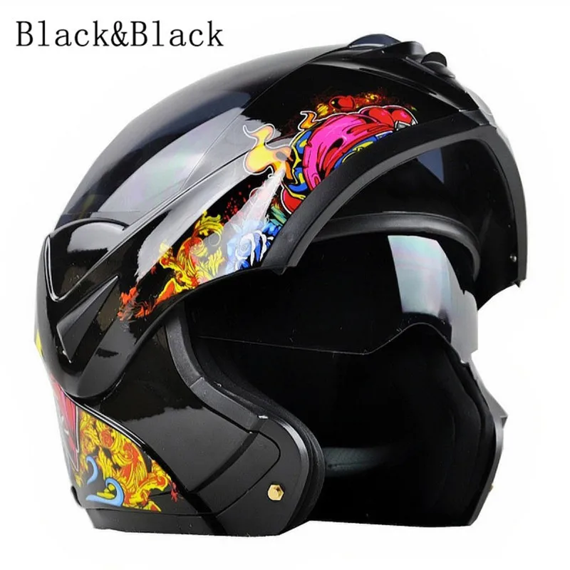 Мотоциклетный Bluetooth шлем из углеродного волокна с двойным козырьком в горошек модульный флип-кейс для мотокросса уличный велосипед+ гарнитура - Цвет: black black