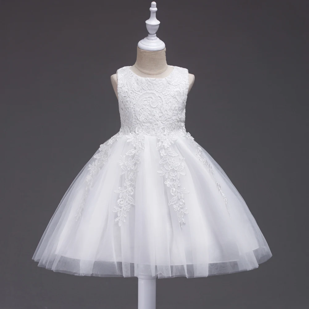 

New Girls Pearls Birthday Wedding Party Flower Girl Dress 2019 Princess Dresses Kids White Tutu Mesh Costume Children Clothes