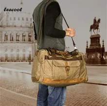 LEACOOL גברים עור בד שקיות לשאת על מזוודות גברים תרמילי נסיעות Tote סוף השבוע גדול לילה שקית