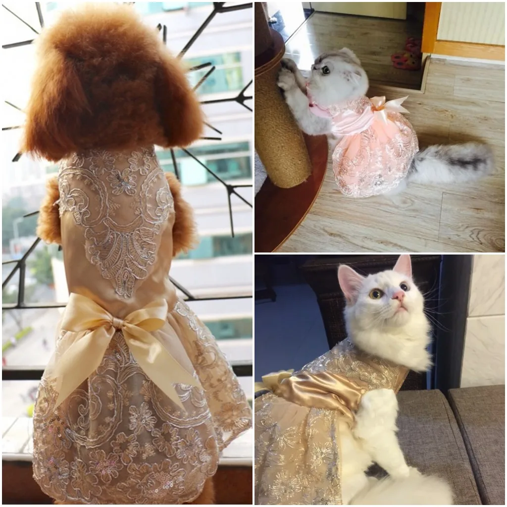 Роскошное собачье свадебное платье принцессы, кружевные платья для домашних животных, кошек, тюлевые платья Тедди с юбкой для маленьких кошек, собак