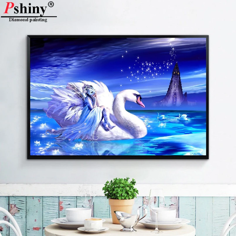 Pshiny DIY diamond painting swan Mask beauty FULL Rhinestone Diamond Mosaic embroidery cross stitch kit home decor F680 | Дом и сад