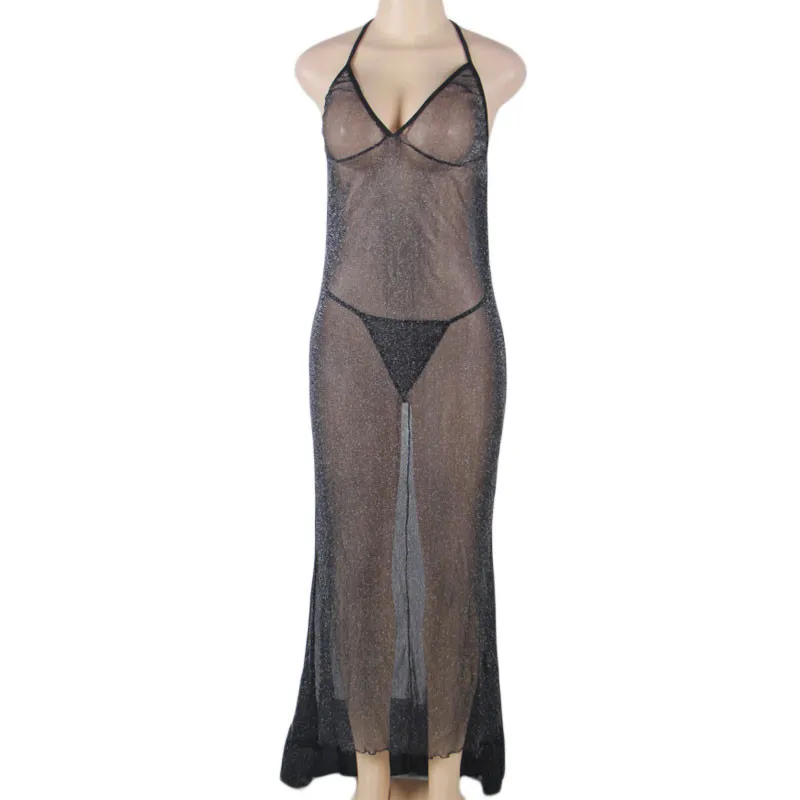 Ohyeahlover длинное платье женское белье сексуальное полный шнурок ночной халат Для женщин прозрачный Midnight одежда платье Черный пижамы Ночная