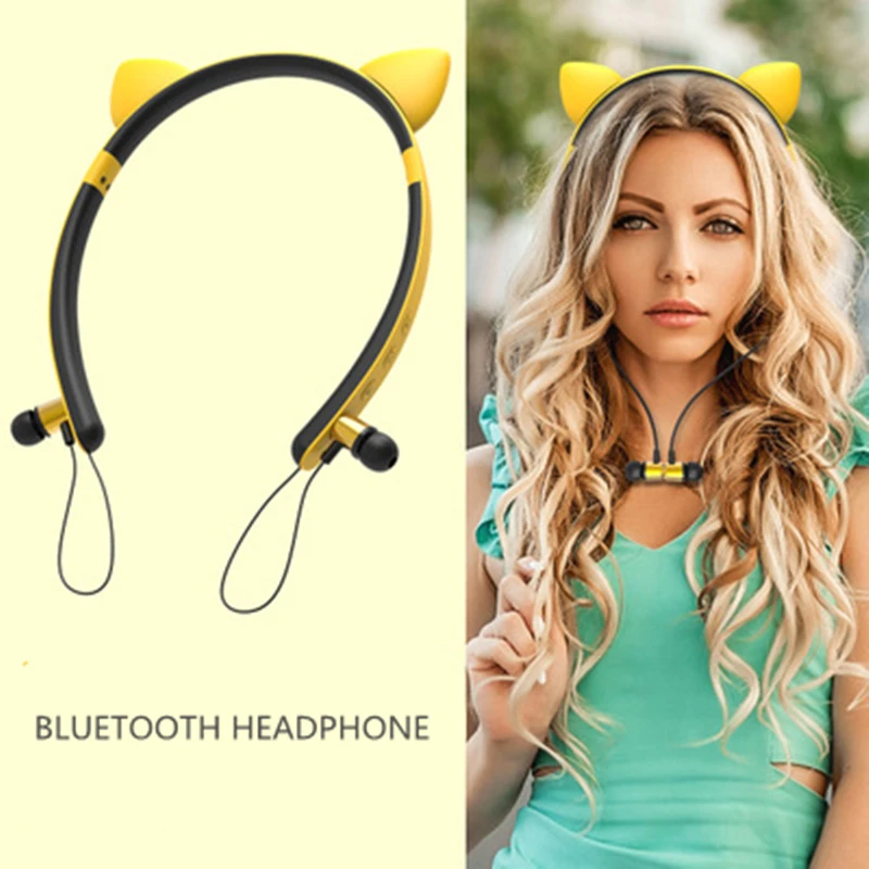 

Bluetooth Headphone Cute Cat Cosplay Wireless Earphone Stereo Earbuds Magnetic Bluetooth Headset With Mic For Phone girls gifts