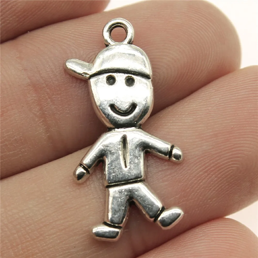 WYSIWYG 10pcs 27x14mm Cute Little Boy Charm Pendants For Jewelry Making Antique Silver Cute Boy