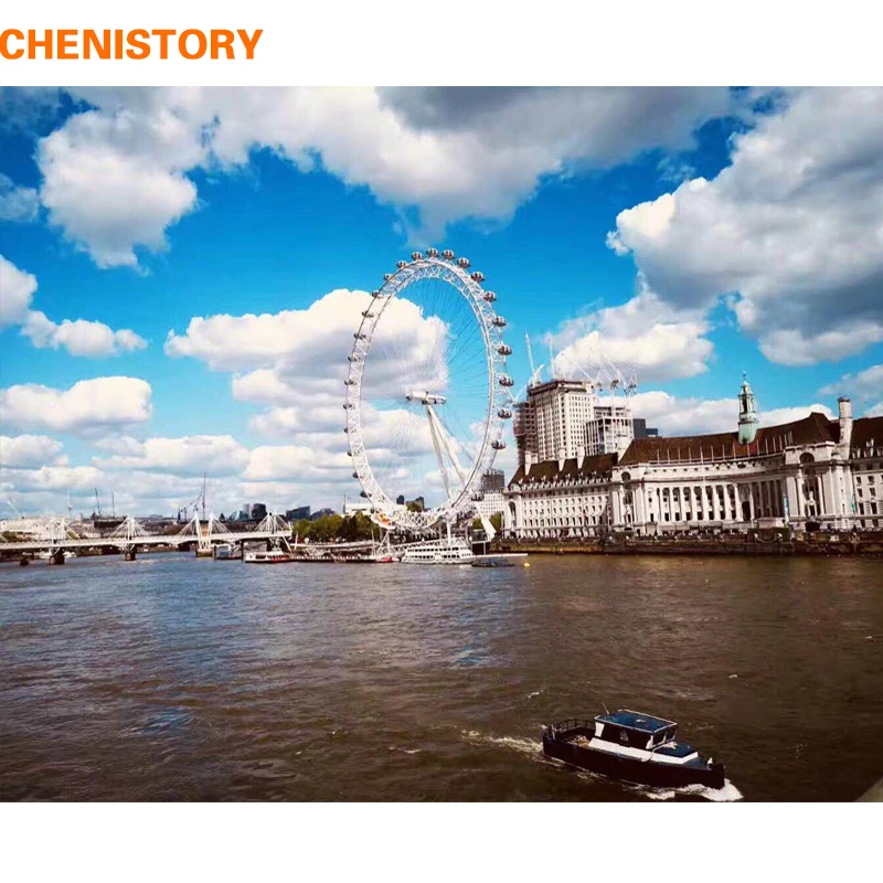 

CHENISTORY Frameless Water Ferris Wheel DIY Painting By Numbers Calligraphy Painting Landscape Paint By Number Home Wall Decor