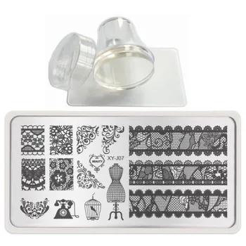 

3.8cm Big Clear Jelly Silicone Nail Art Stamper Scraper with Cap +Nail Art Stamp Stamping Image Plate Manicure Tool Kit XY-J07