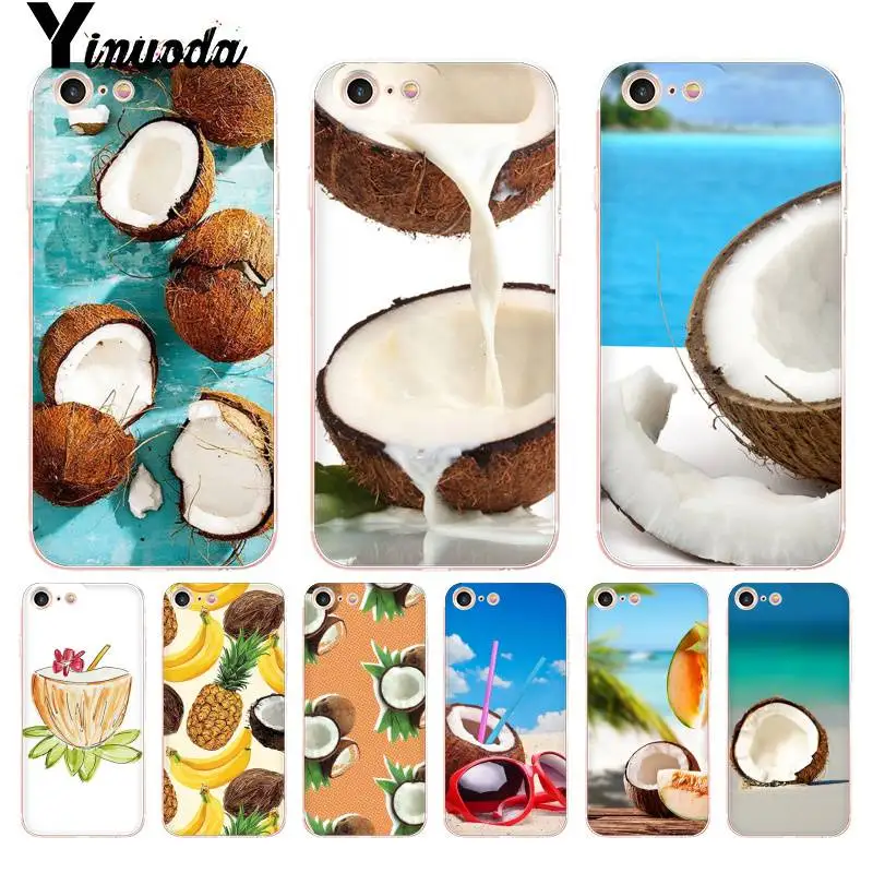

Yinuoda For iphone 7 6 X Case Fruit Coconut In Blue Sky Beach Sand Phone Case for iPhone X 6 6s 7 7plus 8 8Plus XS XR 5 5S 5C