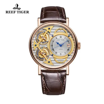 

2019 Reef Tiger Designer Fashion Watches Genuine Leather Luxury Rose Gold Automatic Mechanical Watch Relogio Masculino RGA1995