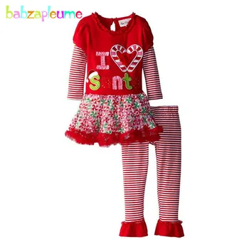 

Christmas Girls Clothes I Love Santa Design Mesh tutu Dress+Legging 2pcs Kids girl set New Year Tracksuits Children Costume A036