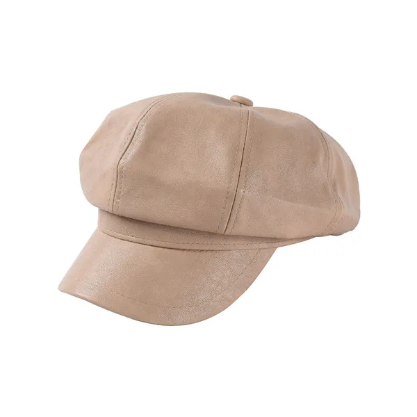 USPOP, Осенние новые Восьмиугольные шляпы из искусственной кожи, одноцветные шапки newsboy, толстые зимние теплые шапки, повседневные модные кепки с козырьком - Цвет: Хаки