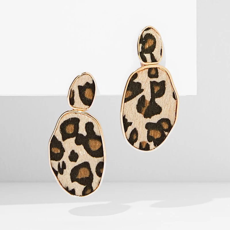 Новые модные геометрические винтажные леопардовые серьги для женщин Boho кожаные массивные висячие серьги ZA бижутерия