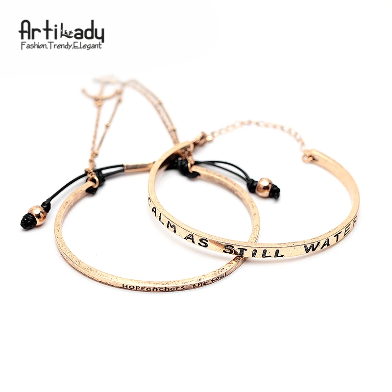 

Artilady 2pcs set antic silver cuff bangle letters design with handmade bangles for women jewelry party gift dropshipping
