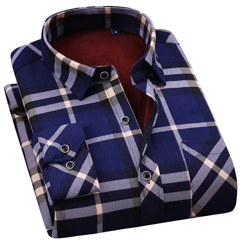 En Ligne Vente chaude d hiver casual chemise chaud à manches longues chemises à carreaux épais velours hommes marque robe shirts homme slim fit 28 couleurs