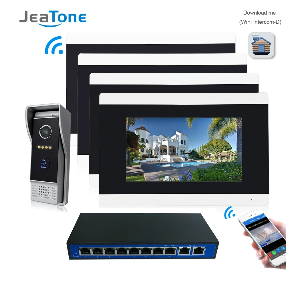

7'' Touch Screen Wireless WIFI IP Video Door Phone Intercom Video Doorbell Villa Access Control System Motion Detection 1 to 4