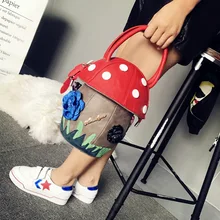 Женская сумка на плечо, кожаная Лоскутная Вышивка, сумка-мессенджер, сумки, сумки Braccialini, фирменный стиль, мультяшный большой гриб, красный