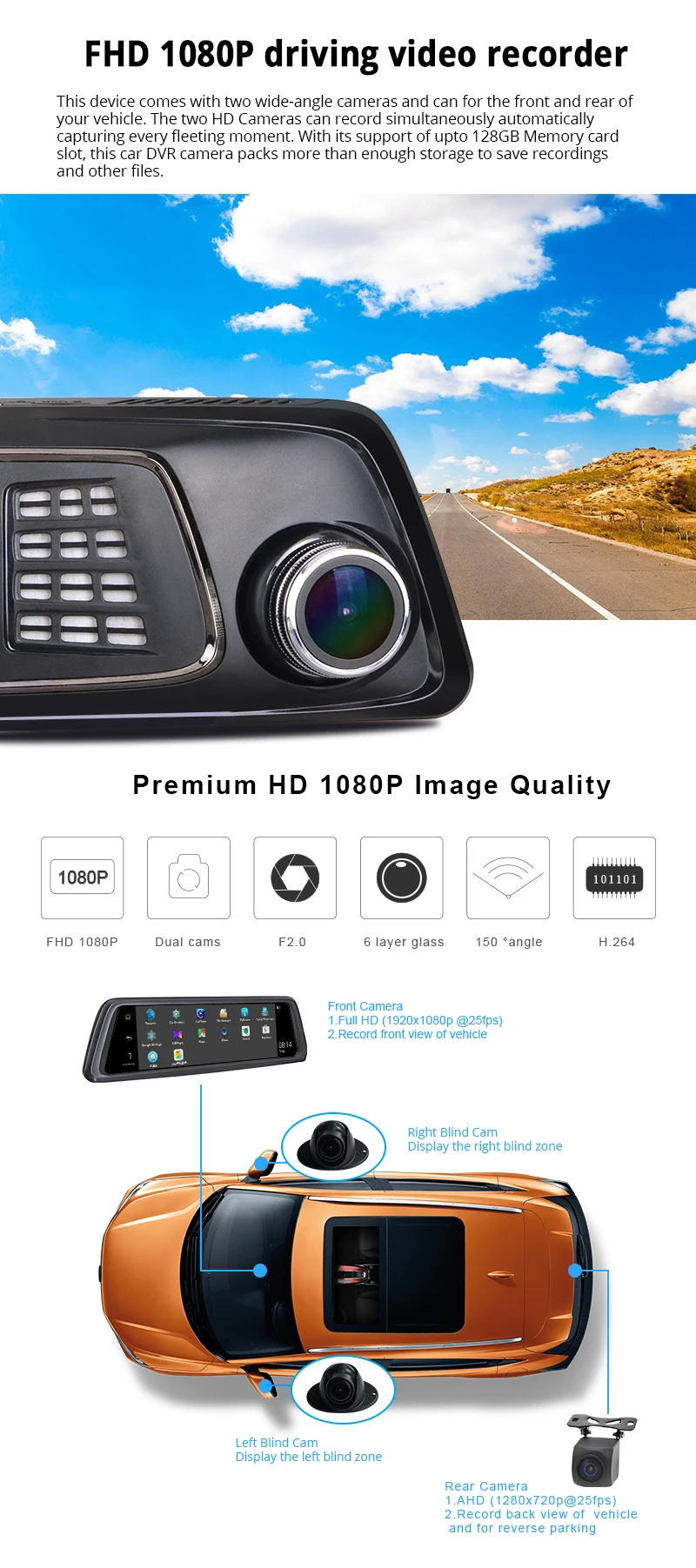 4CH камеры 2G+ 32G Android Dash Cam 1" четырехъядерный умный мультимедийный зеркальный gps Navi ночного видения ADAS 4G wifi удаленный монитор