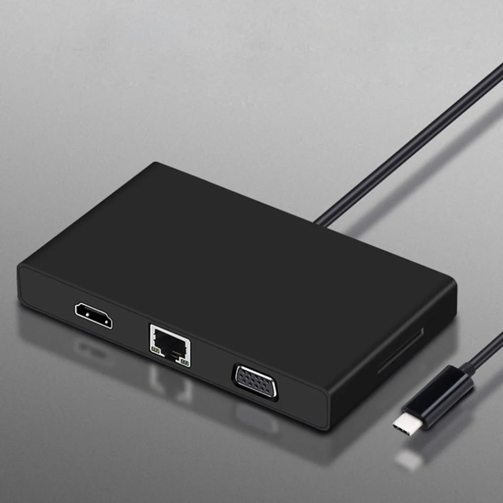 

USB Type-C HUB Type-C to HDMI VGA Video Converter 8-in-1 Adapter RJ45 Ethernet Card Reader 3.5mm Audio PD Charge Adapter