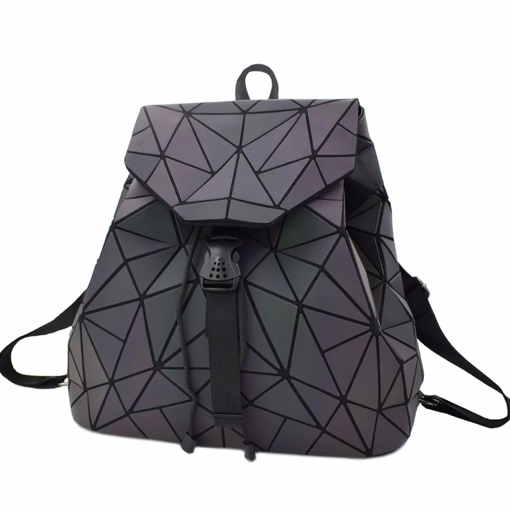 De las mujeres de la moda luminosa mochilas para mujer bolso de hombro chica mochila diaria de la geometría de la escuela plegable bolsa de escuela bolsas de holograma