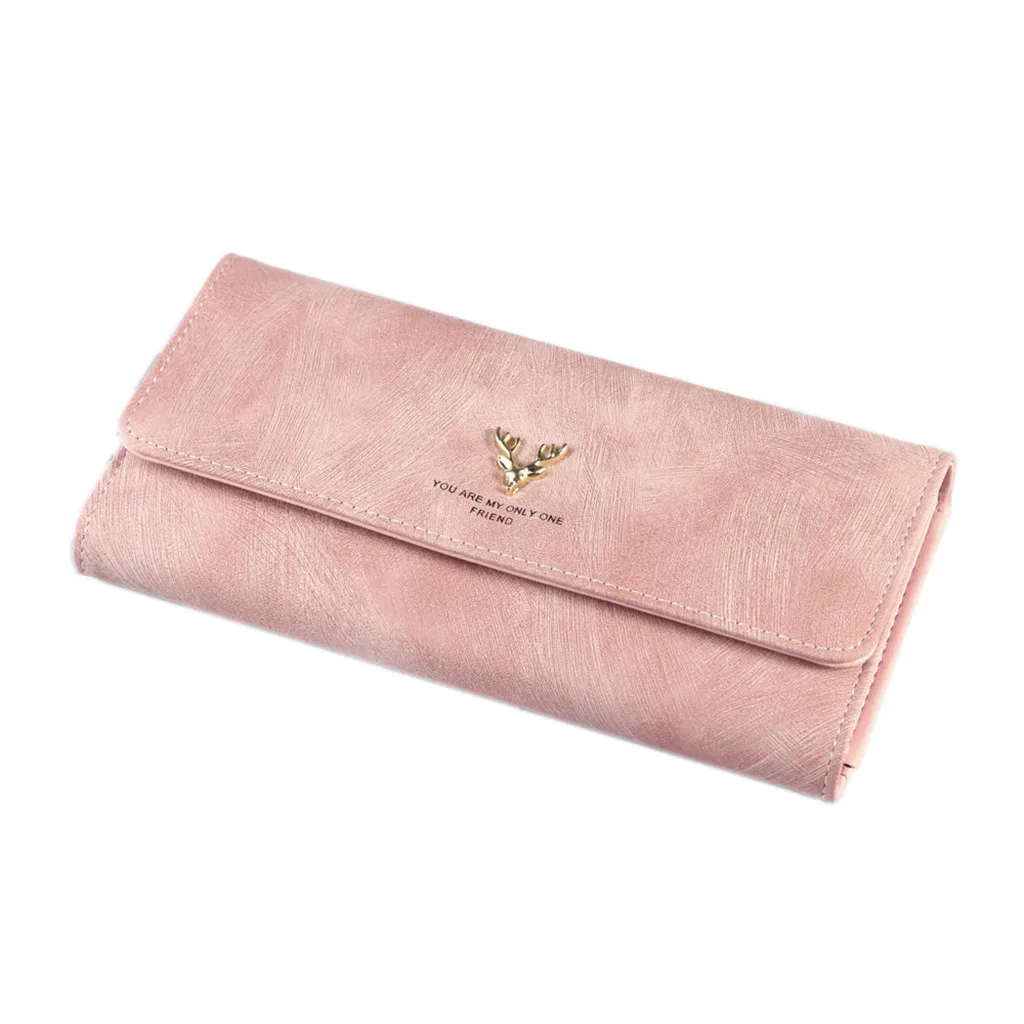 Женский кожаный кошелек, женская сумка клатч с застежкой Walle, модная сумка с оленьей головой, кошелек для монет, длинный клатч, кошелек, высокое качество, Bolsa Feminina - Цвет: Розовый