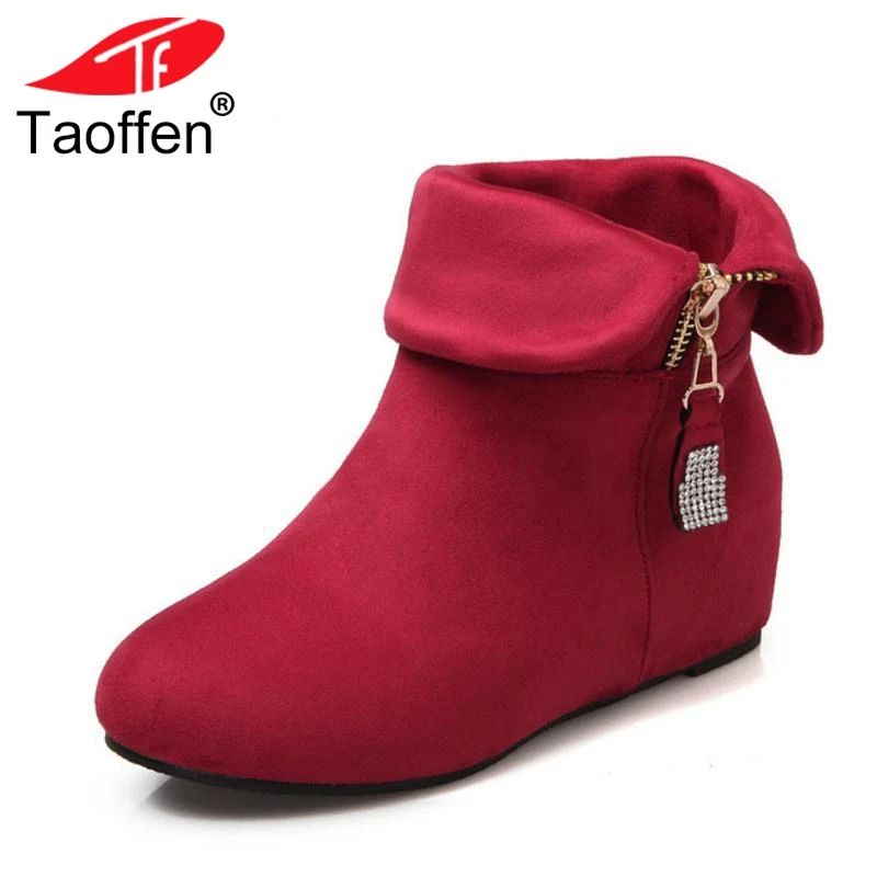 

TAOFFEN Size 32-44 Ankle Boots Woman Thick Fur Wedges Warm Winter Shoes Short Boots Fashion Simple Shoes Woman Footwear