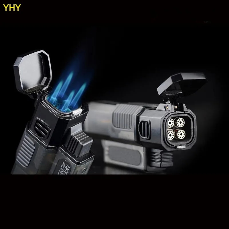 Refillable Butane Gas Windproof 4 quad Torch lighter Blue Flame Cigar Cigarette Lighters Cigar Punch03