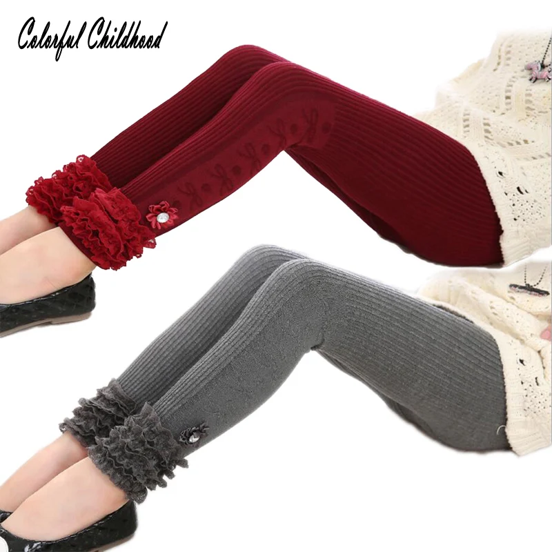 

Triple Mega Ruffle Knit Pants Girls Leggings Fall Boutique Layer Ruffle Leggings Autumn Winter Outfit warm trousers for 2~10 Y