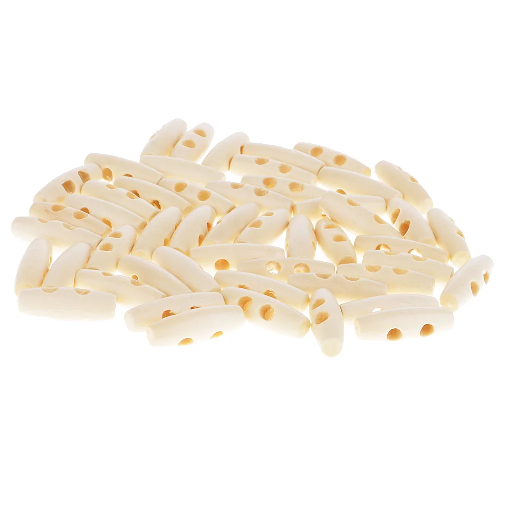 50Pcs Wooden Toggle Buttons 2 Horn Buckle Garment Sewing Accessories Duffle Coat Overcoat Fastener