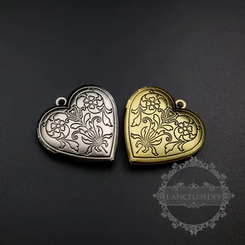 

28mm vintage style antiqued silver,bronze flower engraved heart shape photo locket pendant charm DIY supplies 1131056
