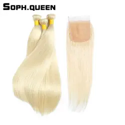 Соф королева бразильского волос non-реми 100% Человеческие волосы #613 3 Связки с Синтетическое закрытие волос 4 шт./лот 10-22 дюймов
