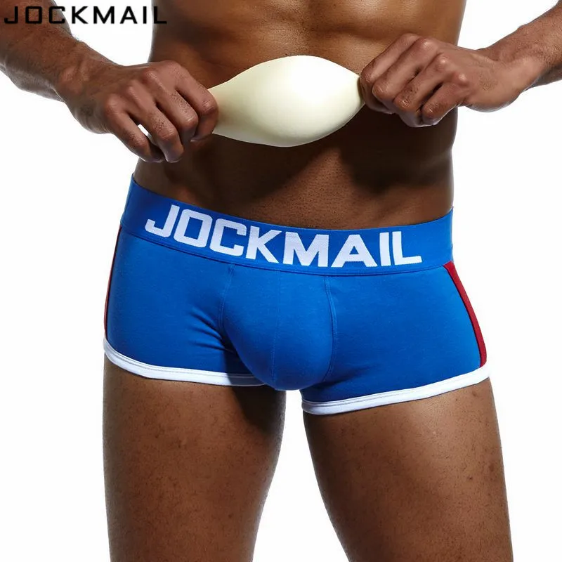 JOCKMAIL мягкое Мужское нижнее белье, боксеры, усиление выпуклости, пуш-ап чашечки, нижнее белье, мужские шорты, трусы для увеличения размера, мужские трусы