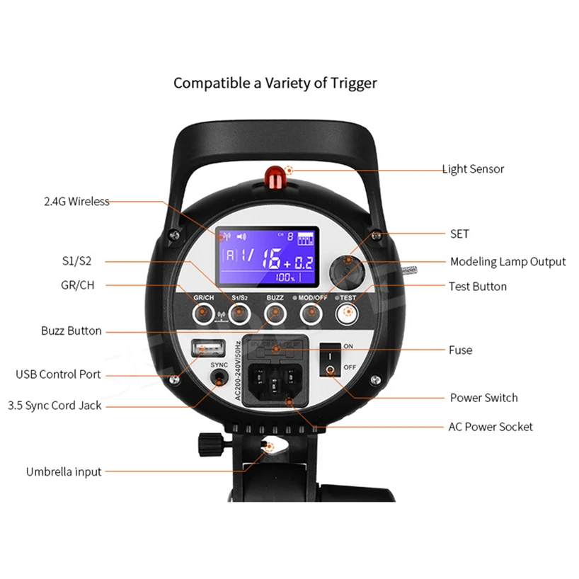 Godox SK400II профессиональная 400Ws студийсветильник вспышка лампа Встроенная GN65 2 4G