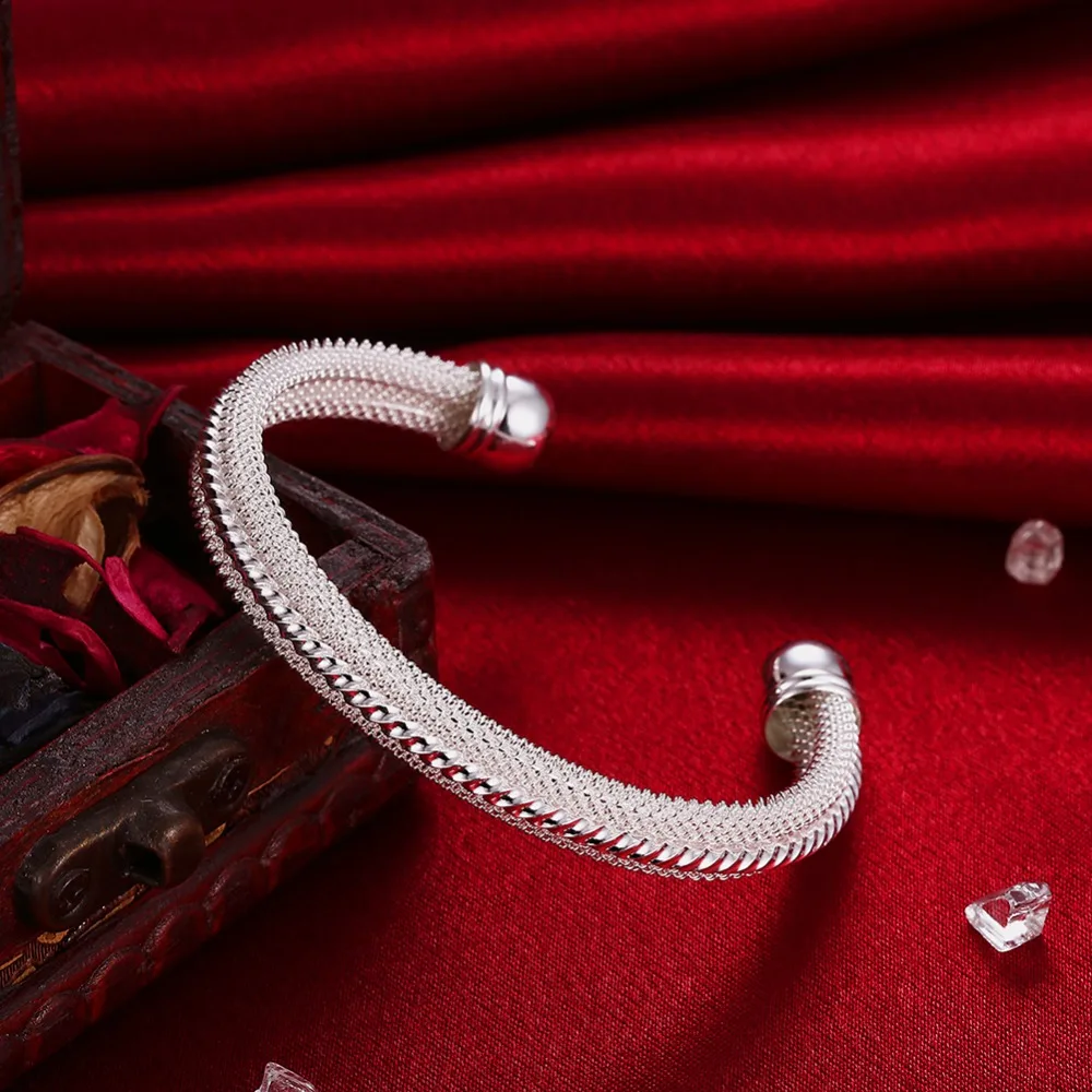Серебряный браслет 925, женский открытый сетчатый браслет, мода круглая форма, серебряный регулируемый размер, простой стиль, подарок для влюбленных, роскошные ювелирные изделия