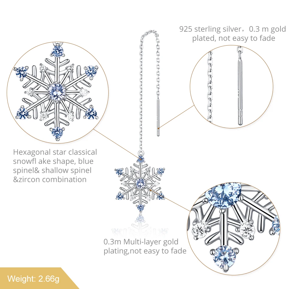 ALLNOEL Drop Earrings Jewelry  Korean  Earrings Solid 925 Sterling Silver Snowflake  Blue Spinel Natural Gemstone Eardrop Gift  (6)