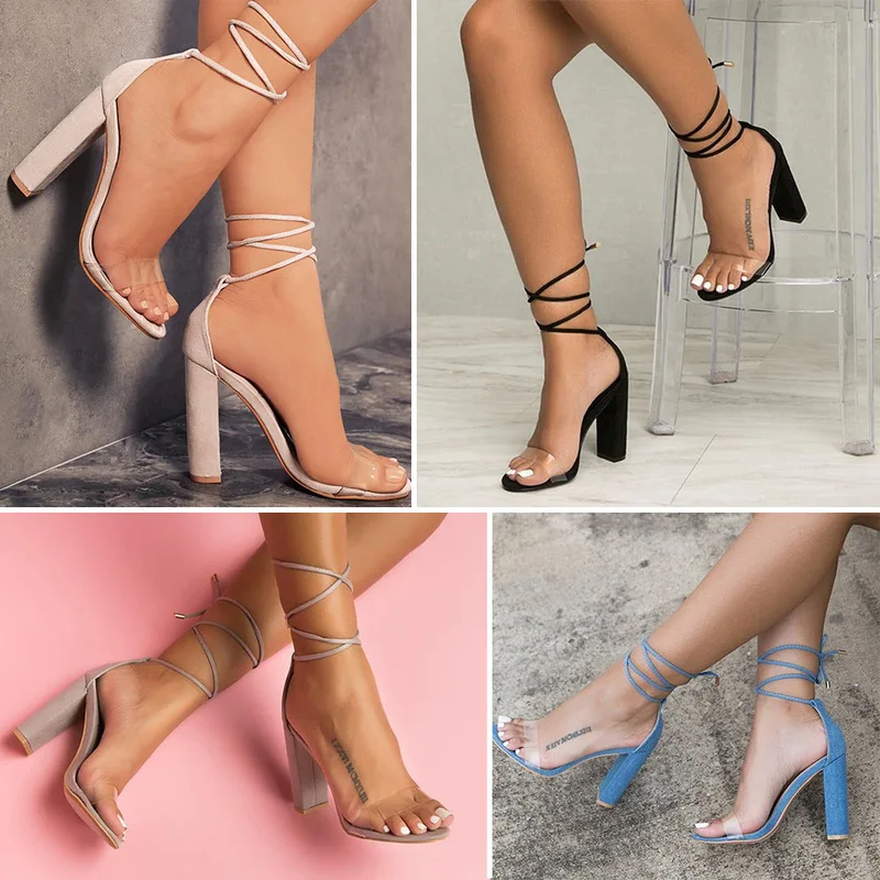 

2018 New High-heel Shoes Spring&summer Fashion Explosion Models Transparent Strap Thick Toe High Heel Sandals Women Sexy Wedding