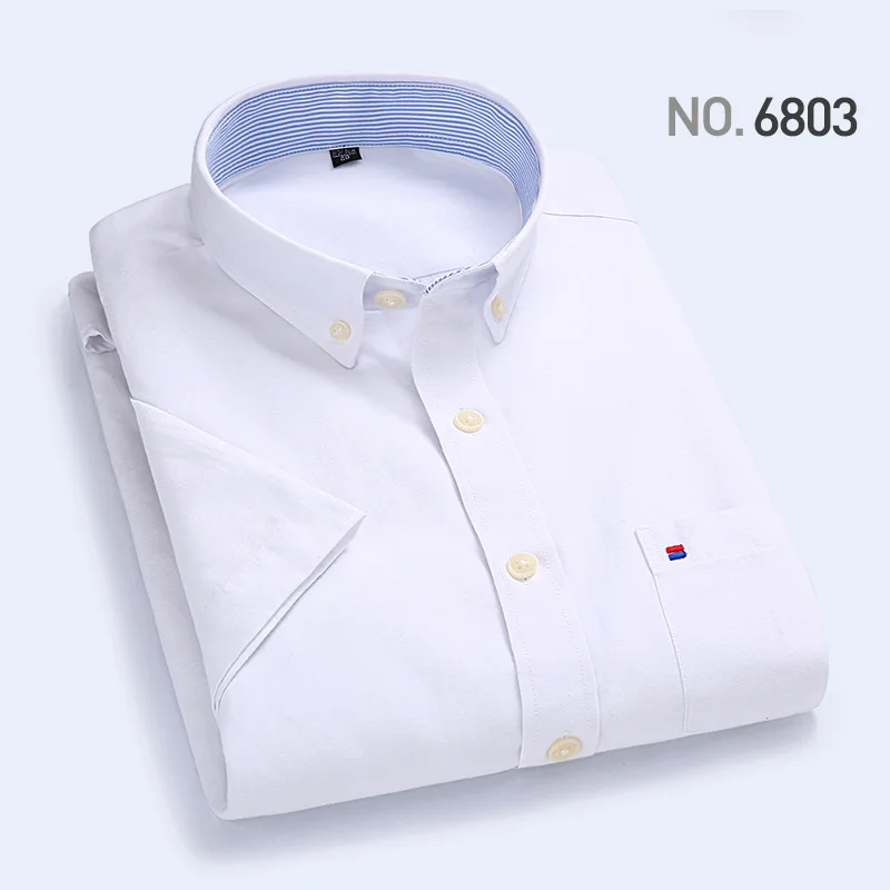 Качественная летняя моющаяся оксфордская офисная деловая официальная Мужская рубашка рубашки с коротким рукавом Повседневная брендовая приталенная Мужская рубашка Топы - Цвет: Белый