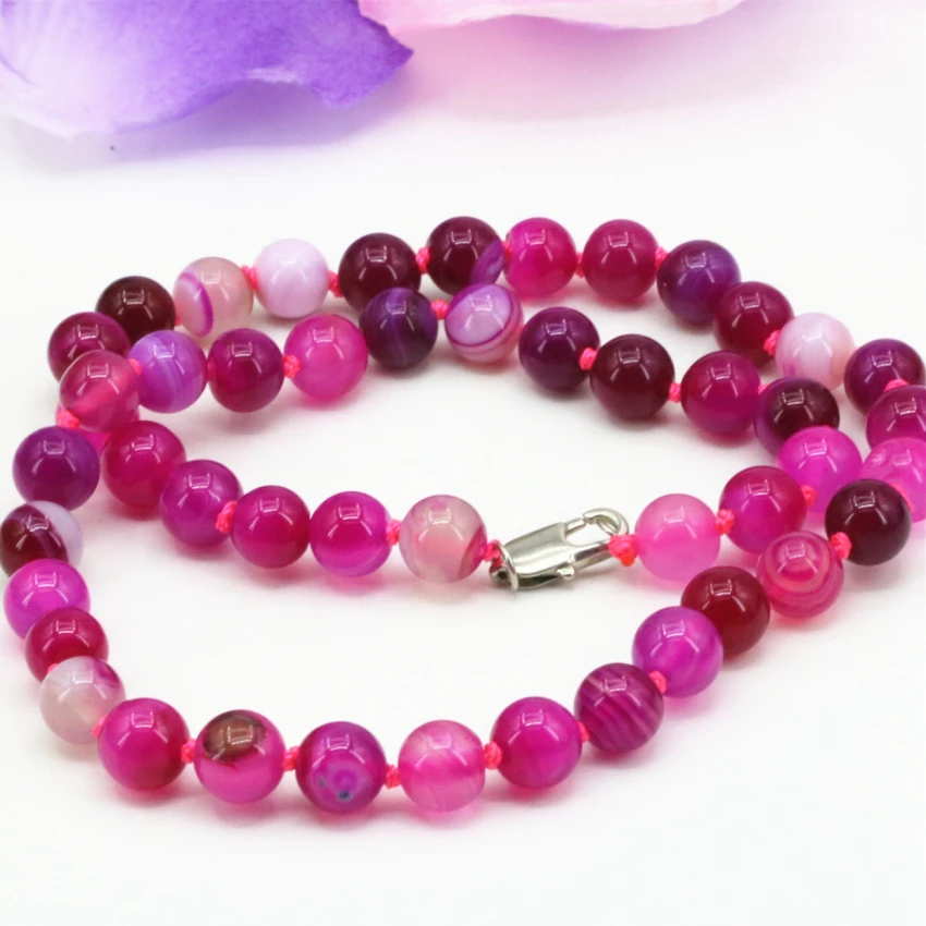 

8mm natural agat rose red stripe carnelian onyx round beads necklace for women gifts hot sale chain choker jewelry 18inch B3198