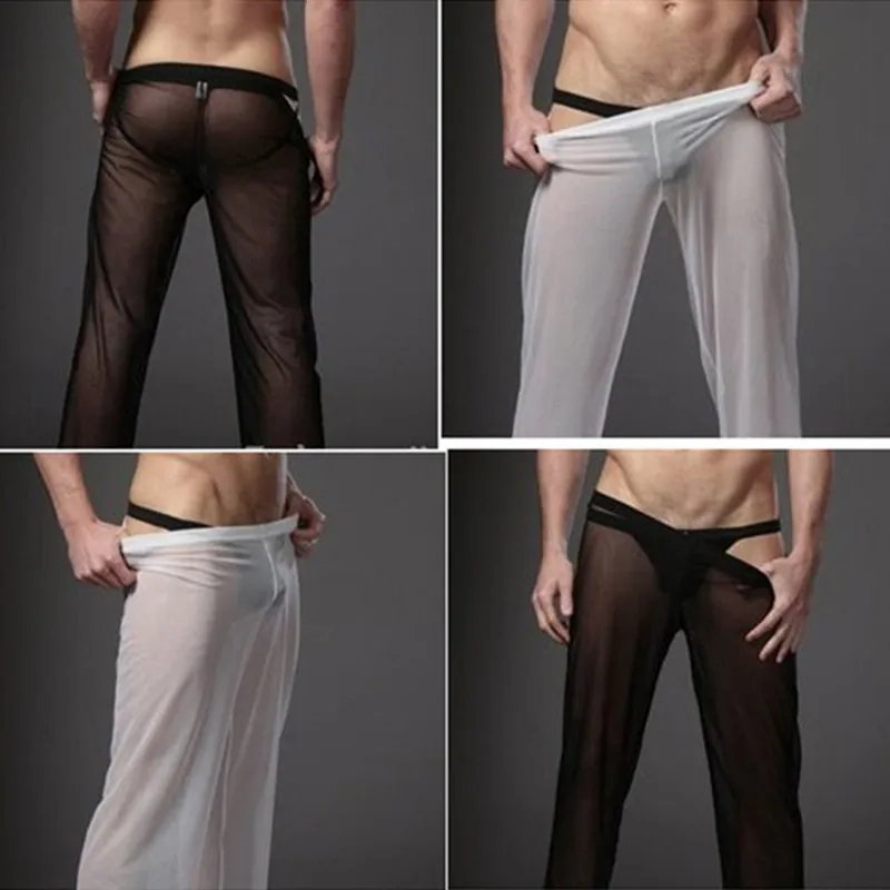 Мужские тонкие прозрачные сексуальные длинные штаны, сетчатые брюки с низкой талией, мужская одежда