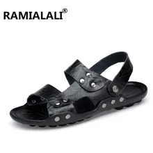 Мужские повседневные кожаные сандалии; летняя модная дышащая прогулочная обувь ручной работы; пляжные сандалии; большие размеры 47