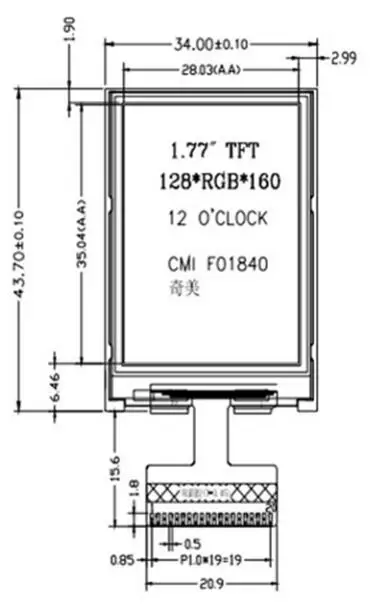 1,77 дюймов 20 P 262 K COG TFT ЖК-экран ST7735S Привод IC 128(RGB)* 160 параллельный интерфейс