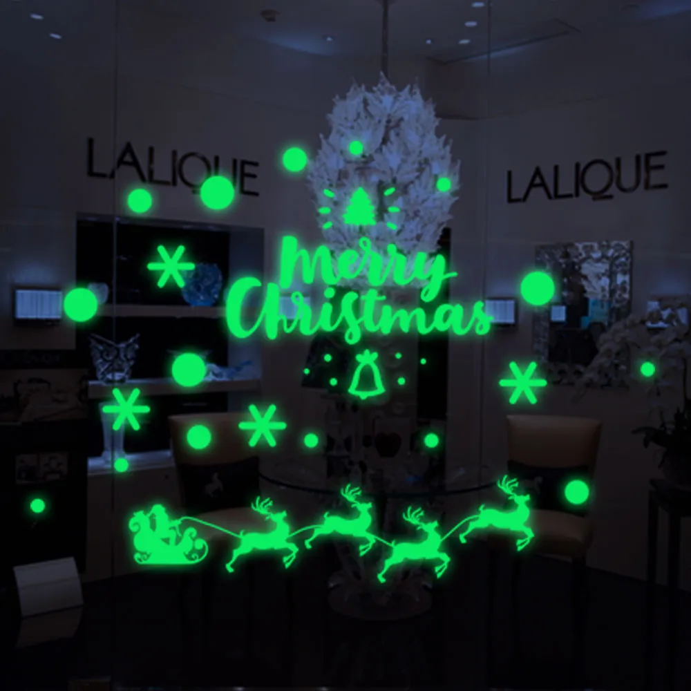 

1PC Merry Christmas Glow Snowman Wall Stickers Living Room Luminous Stickers Shop Window Christmas Decor Christmas Reindeer USPS